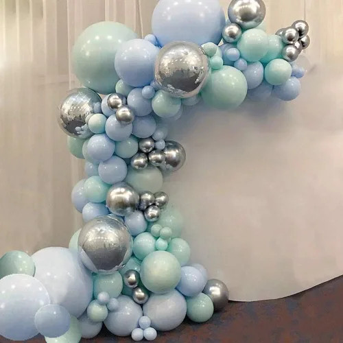Vista 6 de Globos de fiesta azul pastel de 12 pulgadas, 50 globos de feliz cumpleaños para baby shower Idea para revelación de género, aniversario, boda