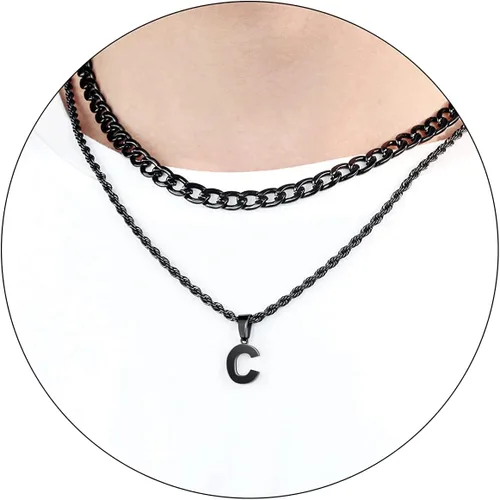 Vista 40 de SENRAN Collar con inicial en capas de la A a la Z para hombre, cadena de cuerda torcida de acero inoxidable de 18 a 20 pulgadas, dije de letra
