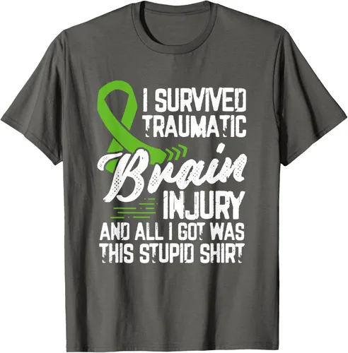 Vista 57 de Camiseta traumática con cinta verde para concienciación de lesiones cerebrales traumáticas I survived TBI, Negro, S