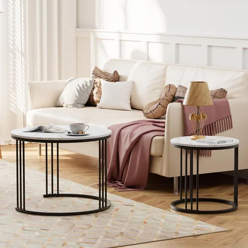 Vista 5 de Garden 4 you Mesa de Centro de Mármol Sintético Mesa Nido para Espacios Pequeños 2 Juegos Muebles Modernos Juegos de Sala Mesa Auxiliar Lateral