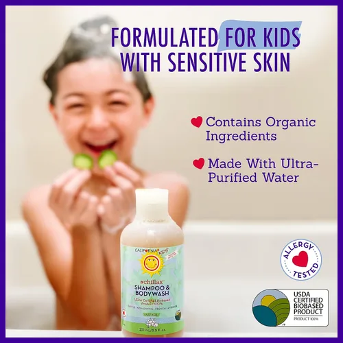 Vista 5 de California Kids Shampoo + Gel de baño Chillax Lavender Body Wash Cuidado suave de la piel para niños + adolescentes 100% a base de plantas