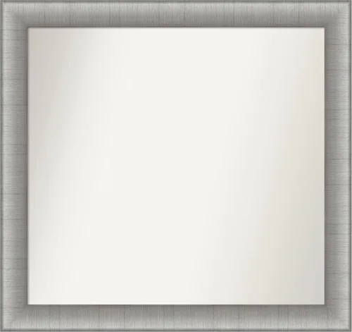Vista 253 de Amanti Art Espejo de baño plateado para sobre el fregadero, 28 x 37 pulgadas, elegante espejo rectangular de peltre cepillado, marco de madera