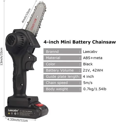 Vista 5 de Laecabv - Mini motosierra eléctrica portátil inalámbrica de 4 pulgadas, alimentada con batería, 1.5 libras de peso ligero, tijeras de podar