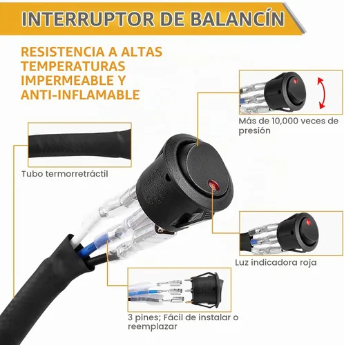 Vista 5 de Arnés de cableado de 1 cable, Rfroad Lighting Kit de arnés de cableado resistente de 12V con interruptor de balancín de nylon para barra de luz LED