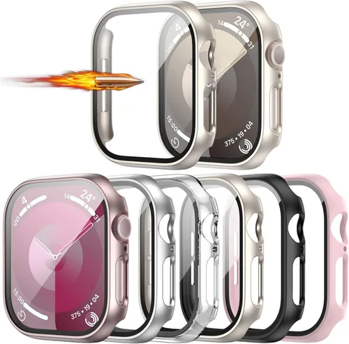 Vista 14 de Paquete de 6 fundas para Apple Watch Series 10 de 42mm con protector de pantalla de vidrio templado, JZK protector delgado con cobertura completa