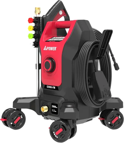 Vista 2 de A-iPower Follow Me - Lavadora eléctrica a presión 2800 PSI 1.7 GPM, diseño antivuelco con 5 boquillas, dispensador de jabón para vallas, calzadas