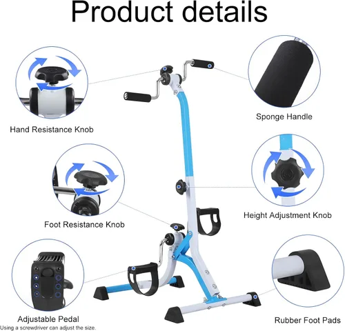 Vista 4 de Bicicleta estática de pedal para personas mayores, bicicleta de brazo de resistencia ajustable, equipo de ejercicio ligero para manos, brazos