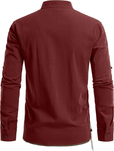 Vista 9 de JEMITOP Men's Pure Cotton Renaissance Lace Up Shirt Verde militar
