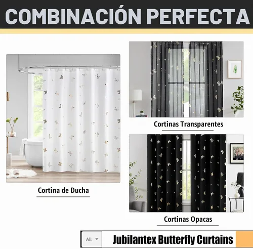 Vista 7 de Jubilantex Paneles de cortinas transparentes de mariposas negras y doradas de 52 pulgadas de ancho para dormitorio de niñas, elegantes cortinas