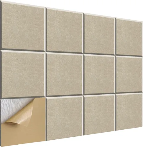 Vista 12 de SHJADE 12 piezas de paneles acústicos cuadrados autoadhesivos, panel acústico de alta densidad de 12 x 12 x 0.4 pulgadas, elegante acolchado Blanco