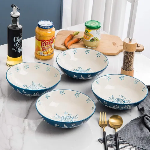 Vista 2 de Wisenvoy Cuencos de pasta para ensalada de 8 pulgadas para pasta, 32 onzas, cuencos para pasta, juego de 4 cuencos de cerámica para servir