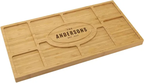 Vista 10 de Andaz Press Tablero de embutidos personalizado, tablón de madera de bambú grabado personalizado Art Deco, bandeja, plato para servir, tabla