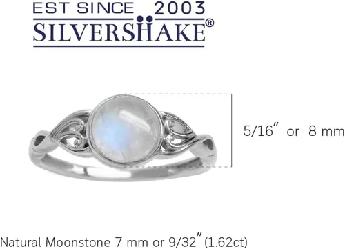 Vista 3 de Silvershake Anillo solitario de plata de ley 925 con piedra lunar natural de 0.27., plata, 7.5, RN0092995-7.5-SilverShake