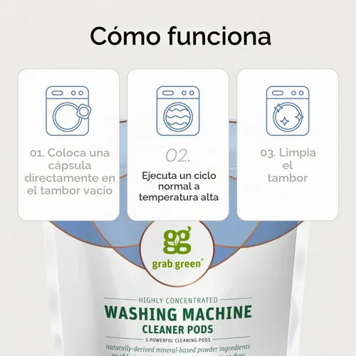 Vista 3 de Grab Green Cápsulas limpiadoras para lavadora, sin fragancia, 5