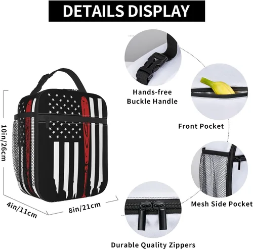 Vista 6 de Miaoquhe Lonchera de béisbol para hombres, bolsa de béisbol con bandera estadounidense para mujeres, bolsa de almuerzo para niños, bolsa de almuerzo