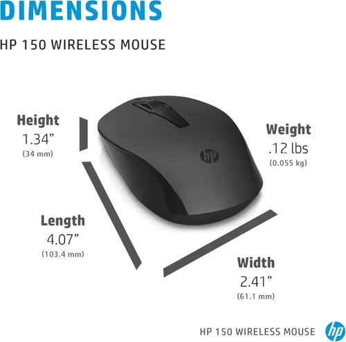 Vista 4 de HP Ratón inalámbrico 150, 3 botones con rueda de desplazamiento de control doble, sensor óptico de 1600 DPI con diseño ergonómico para comodidad