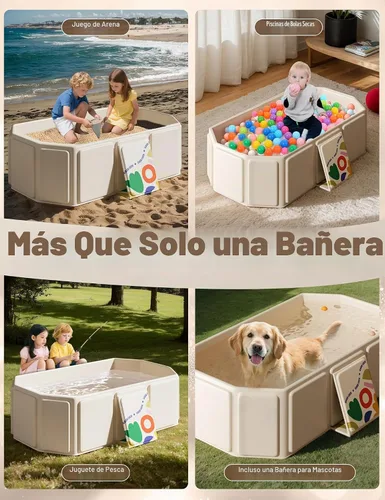 Vista 7 de Bañera de bebé plegable y portátil de 30 pulgadas para recién nacidos a 6 Blanco