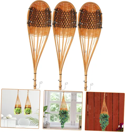 Vista 6 de Juego de 3 cestas tejidas colgantes con forma de cono de bambú para almacenamiento de plantas, decoración de jardín
