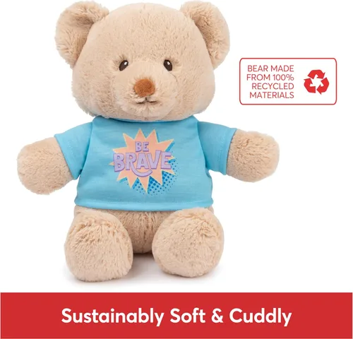 Vista 2 de GUND "Be Brave" Oso de Mensaje Sostenible con Camiseta Azul, Oso de Peluche Hecho de Materiales 100% Reciclados para Edades de 1 Año en Adelante