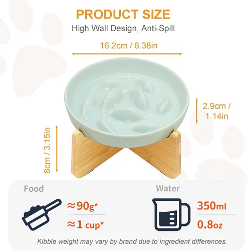 Vista 4 de Cuenco elevado de cerámica para gatos de alimentación lenta, peces, antivómitos, rompecabezas para gatos y perros de tamaño pequeño Verde