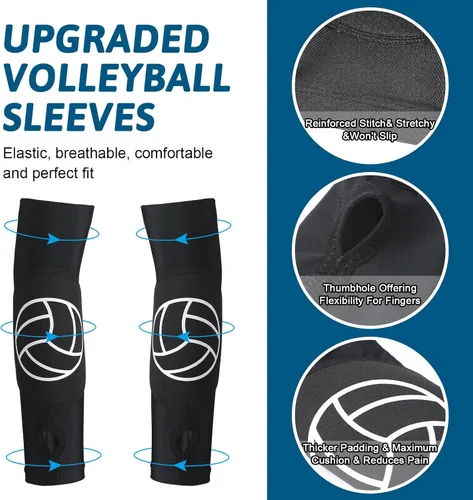 Vista 3 de Minatee Mangas de brazo de voleibol Mangas de antebrazo de pase y golpe con almohadillas de protección y agujero para el pulgar
