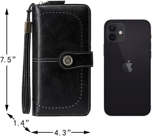 Vista 5 de JEVIYO Cartera para mujer con bloqueo RFID monederos pequeños para mujer a negro Casual