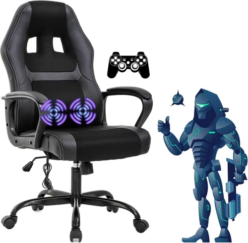 Vista 8 de Silla para videojuegos, silla de oficina de masaje, sillas ergonómicas de videojuegos, silla reclinable ajustable para computadora con soporte Negro
