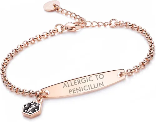 Vista 91 de LinnaLove - Pulsera de identificación de alerta médica con cadena Rolo simple pregrabada para mujer