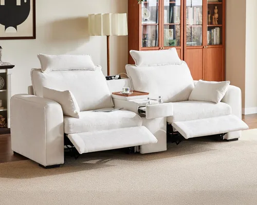 Vista 22 de Sofá reclinable eléctrico de 102.8 pulgadas con reposacabezas, sofá reclinable modular Cloud de gran tamaño con mesa, cajón de almacenamiento