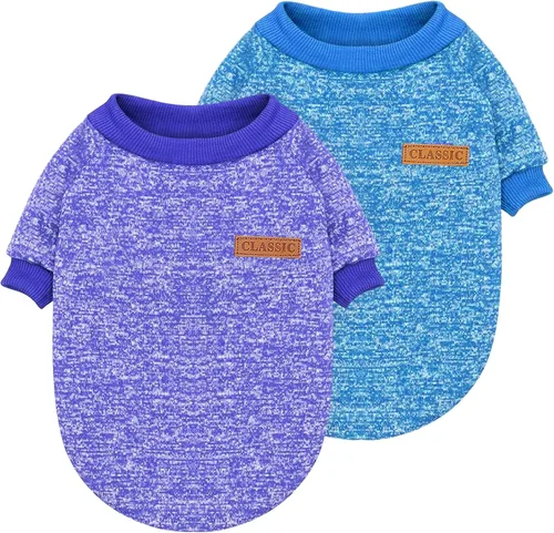 Vista 2 de 2 piezas de suéter clásico de punto para perro Idepet, abrigo de forro polar para perros pequeños y medianos, ropa cálida para perros y gatos