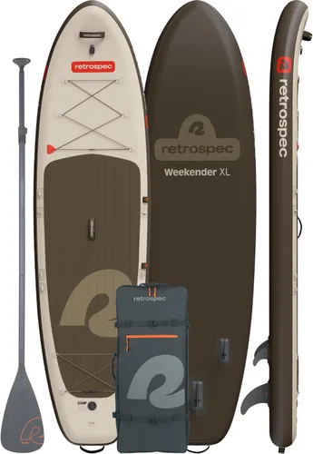 Vista 2 de Retrospec Weekender XL Inflatable Paddle Board - Lake Essentials SUP with 400lb Capacity - Wide 11' x 35" x 8" All-Around Board for Fishing & Roca