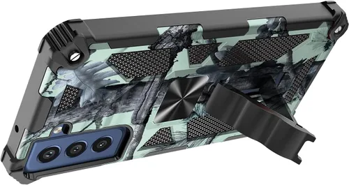 Vista 5 de Funda para Samsung Galaxy S21 (no compatible con S21 Plus), funda de camuflaje militar con protección de grado militar, probada en caídas y función