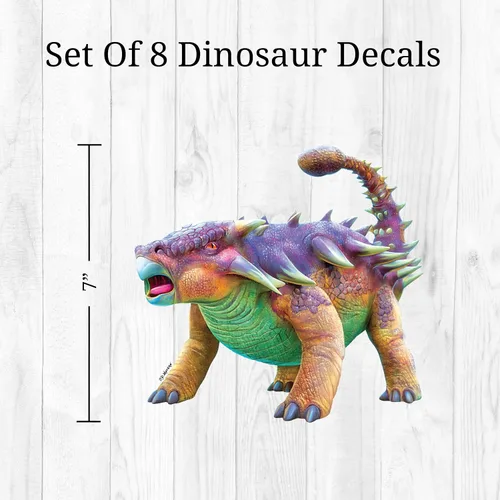 Vista 4 de Decalcomania - Calcomanías de pared de dinosaurio por P.D. Moreno, juego de 8 calcomanías para pared, calcomanías para decoración de dormitorio Dino