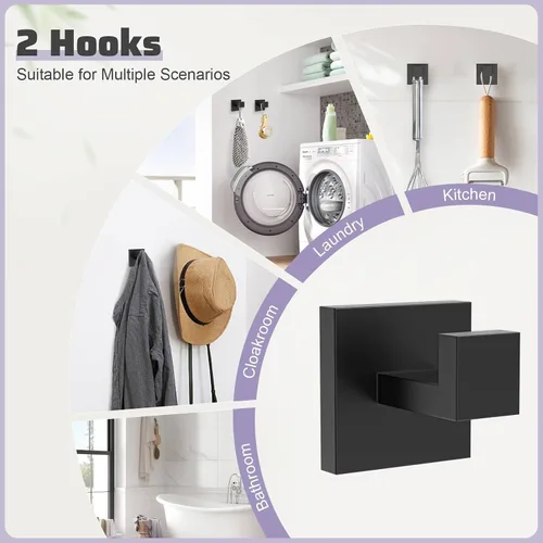 Vista 5 de Juego de Barras Portotoallas Negro Mate de 5 Piezas, Juego de Accesorios de Ferretería para Baño, Juego de Portotoallas Moderno de 23.6 Pulgadas