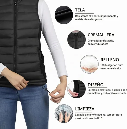 Vista 4 de Loowoko Chaleco Calentado para Mujer con Paquete de Batería Incluido, Chaqueta Calentada Recargable con Calentamiento Eléctrico para Invierno