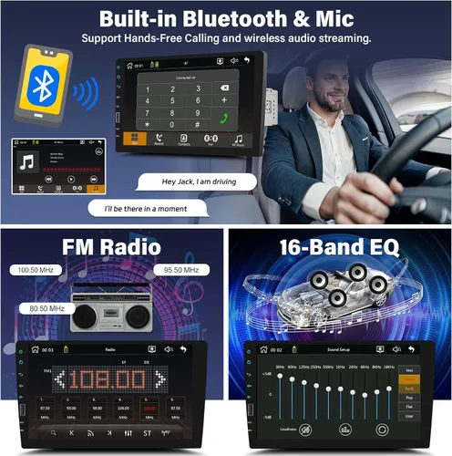 Vista 5 de UNITOPSCI 9 pulgadas único DIN inalámbrico Apple CarPlay Android Auto coche estéreo pantalla táctil Bluetooth FM receptor de radio de coche espejo