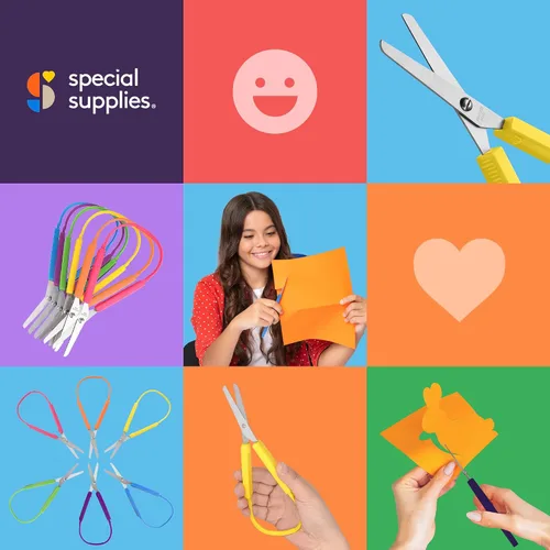 Vista 8 de Special Supplies Tijeras de bucle para adolescentes y adultos de 8 pulgadas (paquete de 6) con bucles coloridos, diseño adaptativo, soporte derecho