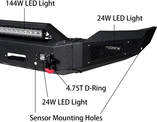 Vista 5 de Parachoques delantero compatible con Dodge RAM 2500/3500 2003 2004 2005 con placa de cabrestante + 5 luces LED + anillos en D