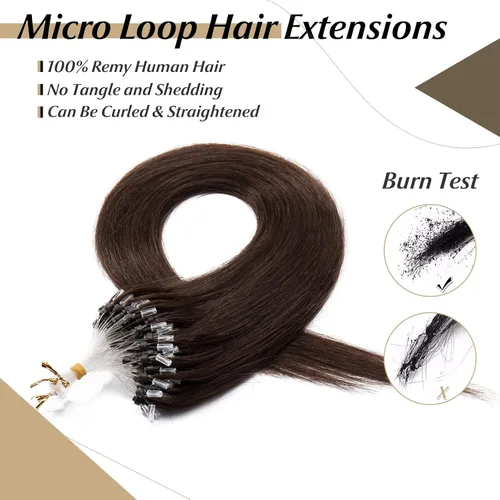 Vista 126 de SEGO Extensiones de cabello humano con micro cuentas, extensiones de cabello humano con micro bucle, lacio, natural, fusión fría, 1.76 oz/paquete