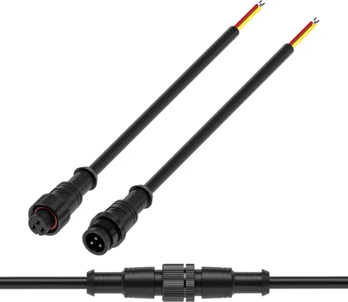 Vista 21 de BTF-LIGHTING Conector eléctrico de tuerca metálica de 2 pines, 18 AWG IP68, conector hembra macho de 7.87 pulgadas/7.9 in, cable de extensión