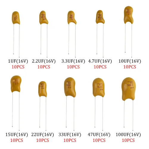 Vista 3 de 100pcs 10Value 16V 1 uf - 100 uf Tantalio Kit surtido con una caja de plástico