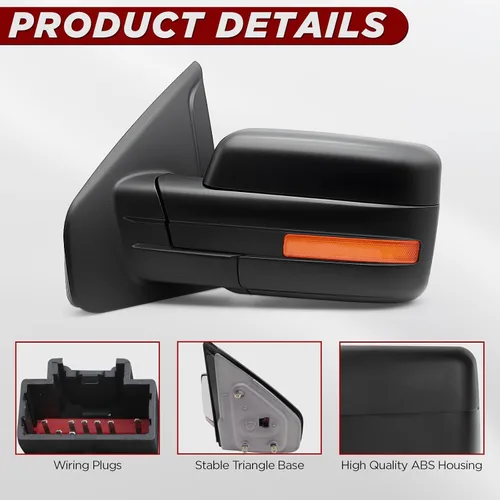 Vista 10 de Espejos de remolque para camioneta pickup 07-14 F150, calefacción eléctrica con señal ámbar, espejo negro, reemplazo del lado izquierdo del conductor