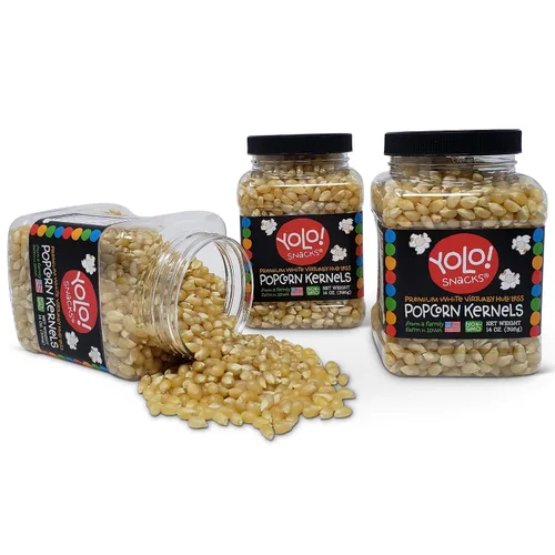 Vista 4 de YOLO! Snacks - Granos de palomitas de maíz gourmet blancos prácticamente sin cáscara, granos pequeños, sin OMG, 14 onzas (paquete de 3)