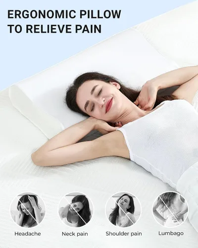 Vista 3 de Elviros Almohadas de espuma viscoelástica para aliviar el dolor de cuello, almohada ortopédica ergonómica de altura ajustable