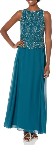 Vista 31 de J Kara Vestido largo sin mangas con cuentas y bufanda para mujer, talla grande