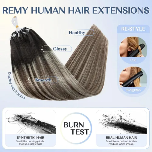 Vista 5 de Hairro Micro Loop - Extensiones de cabello humano microenlaces de microperlas de cabello Remy para mujer, reflejos degradados, fusión fría, micro