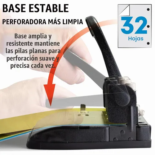 Vista 5 de Officemate Punzón de 2 a 3 agujeros ajustable resistente con mango de palanca, capacidad de 32 hojas, negro (90078)