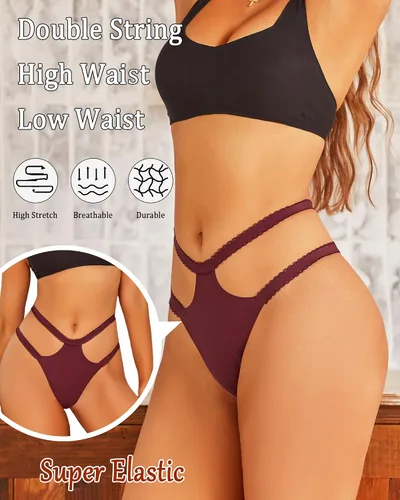 Vista 2 de FINETOO Tangas sin costuras para mujer, ropa interior sexy, tangas invisibles, de cintura alta, no se ven en la cintura, paquete de 6 unidades, S-XL