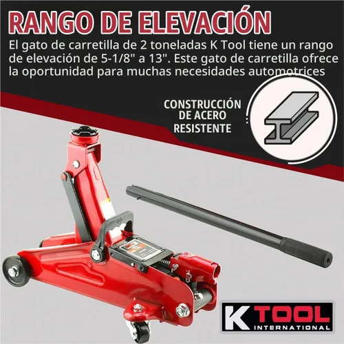 Vista 5 de K Tool International Gato de servicio hidráulico 63103A, rango de elevación de 5-1/8 a 13 pulgadas, acero resistente, ruedas giratorias, protección