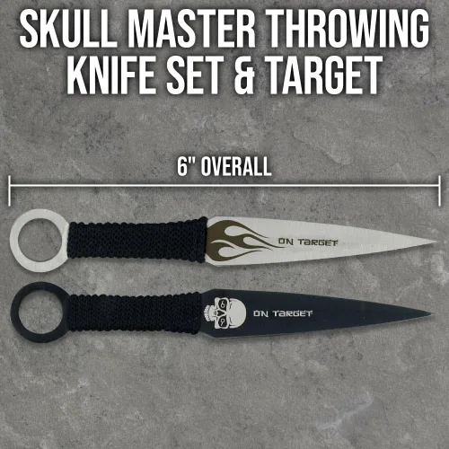 Vista 2 de Skull Master - Juego de cuchillos de lanzamiento y objetivo – 12 cuchillos de lanzamiento de acero inoxidable, funda de nailon duradera, objetivo